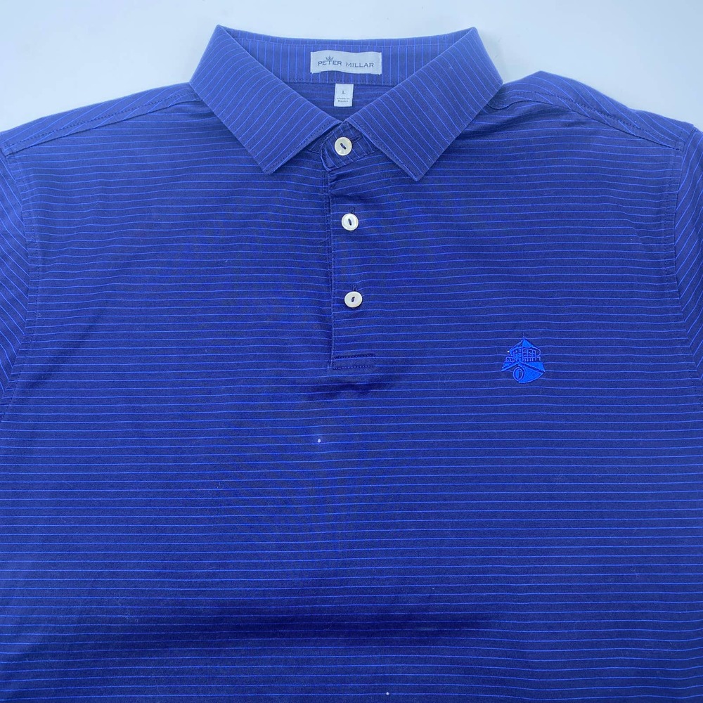 Peter Millar Men's Large Blue Striped Short Sleeve Golf Polo